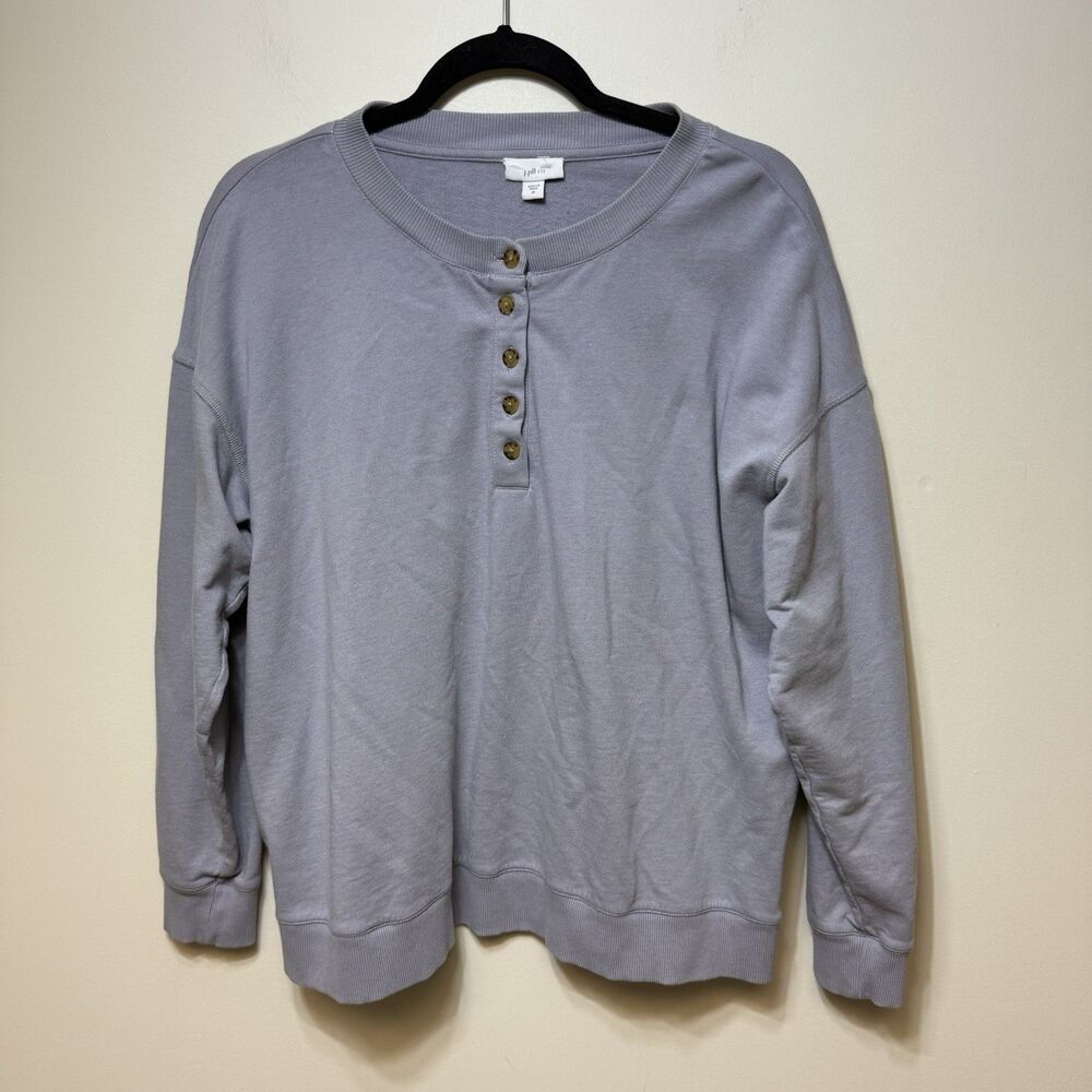 J Jill Fit Sweatshirt Women M Lavender Grey Long Sleeve 1/4 Button Neck Pullover - Picture 2 of 5